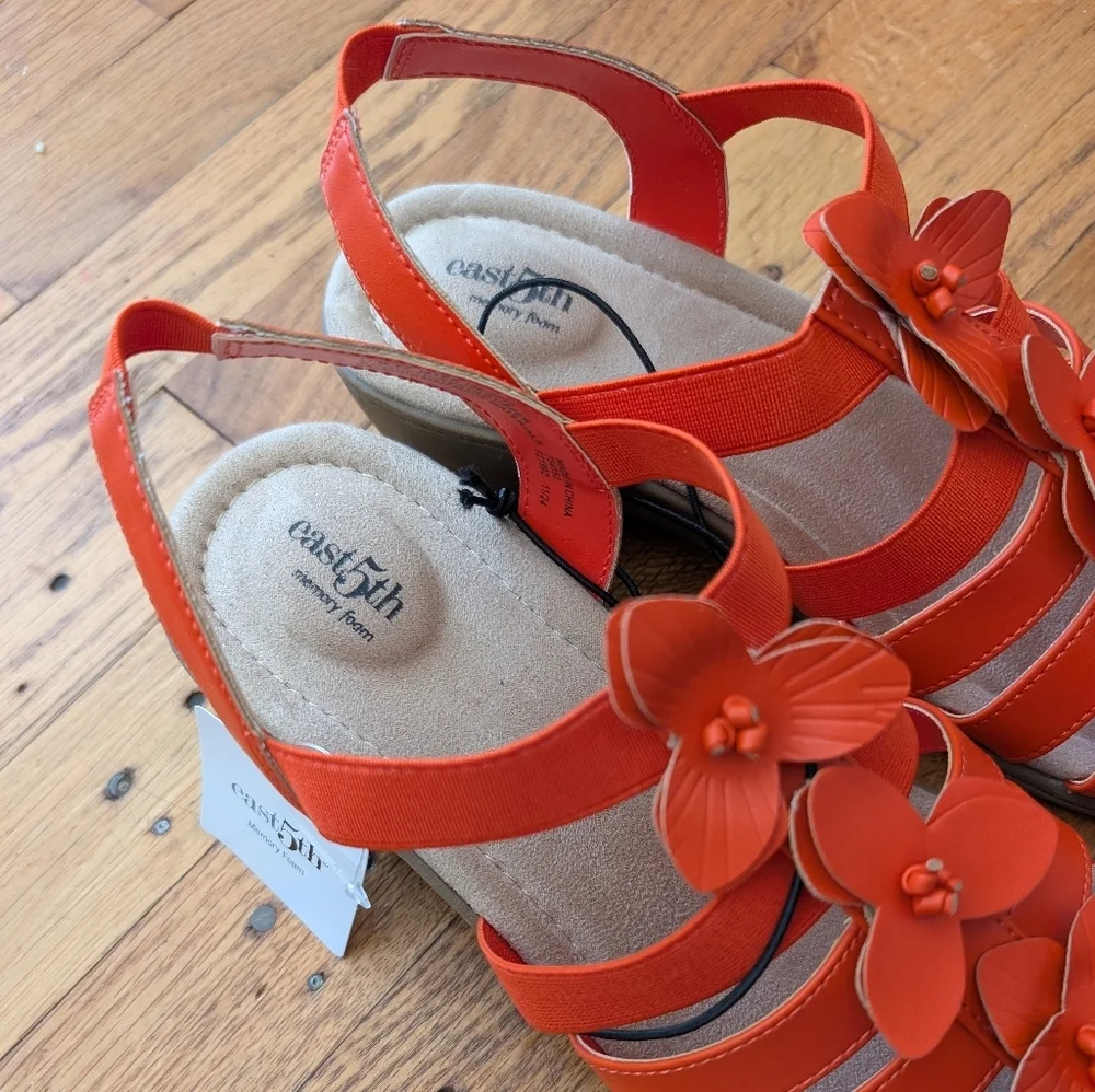 NWT East 5th Bright Orange Ister Floral Strappy Sandals - Picture 5 of 8